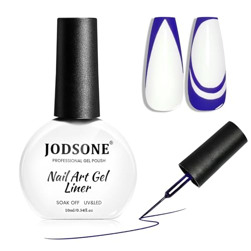JODSONE Dark Blue Swirl Nail Art Liner Gel Polish,10ml Classic Color 3D Nail Art Pens Effect Nail Print Design with Thin Brush for French Tips Manicure Painting DIY at Home - LB10