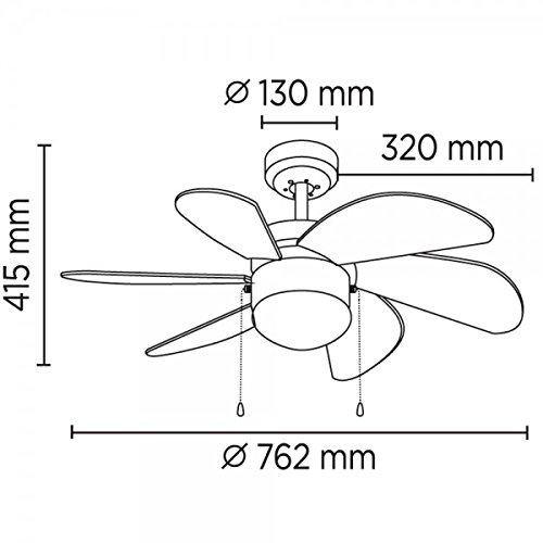 Miniatura 3 de Wonderlamp Basic Ventilador Con Luz, E27, 15 Watts, Cuero, 76.2 X 76.2 X 41.5 Cm
