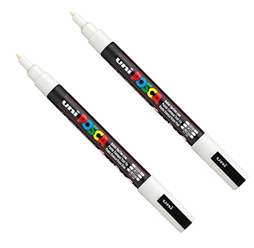 Posca PC-3M Paint Marker Art Pens - 0.9-1.3mm Nib - White Ink - 2 Pack