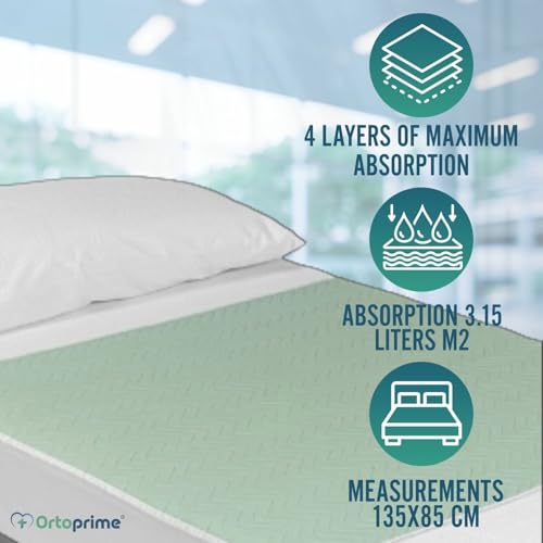 OrtoPrime Pack 2 Pralne łóżka dla dorosłych 135 cm ze skrzydłami - Absorbent Bebe Empaper 3,15 litra m2 - Prasa do łóżka Domowe Szpitale i Geriatryczne Ponad 200 pralek