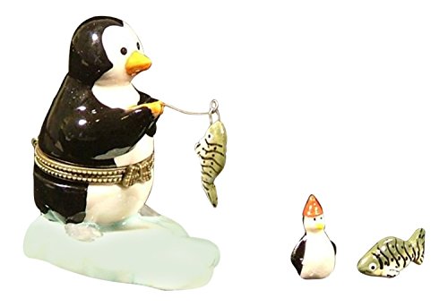 Direct Connection Co. Ice Fishing Arctic Penguin Hinged Trinket Box Porcelain