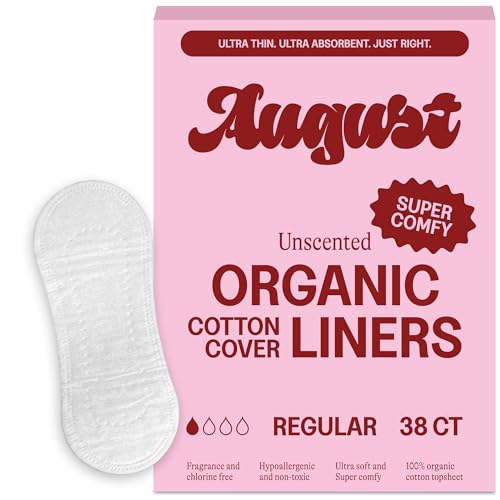 August Organic Panty Liners for Women and Anyone Who Menstruates, Made with Organic Cotton, 38 Daily Liners for Women, Toxin & Fragrance Free, Hypoallergenic Cotton