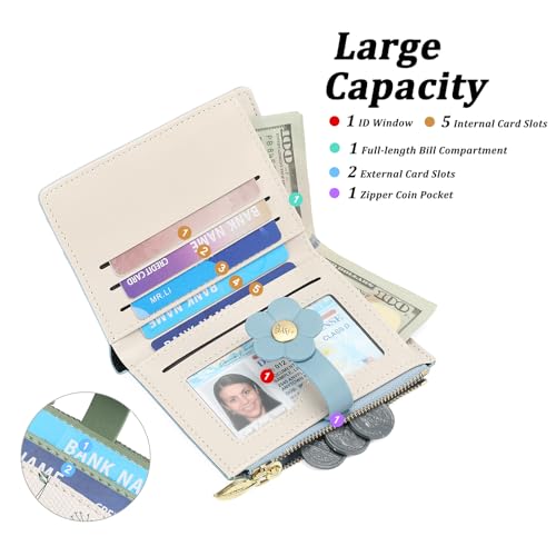 Image of GAEKEAO Small Wallets for Women RFID Blocking Bifold Floral Vegan Leather Wallet Card Holder with ID Window & Zipper Pocket