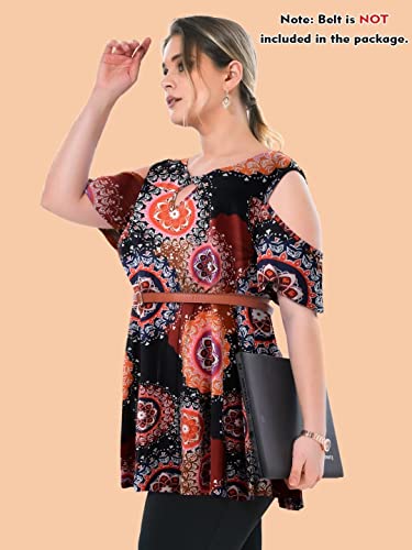 Larace Boho Clothing For Women Cold Shoulder Tops Plus Size Summer Clothes Short Sleeve Shirts Hollow Out Tunic(A-Black19 3X) #TOP2