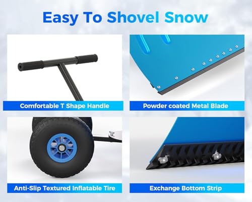 GarveeTech 29x20inch Snow Shovel with Wheels - Heavy Duty Steel Snow Pusher, 5-Position Angled Blade, Ergonomic Design, Back-Saving, Perfect for Driveway, Doorway & Sidewalk, Blue by GarveeTech - Image 3