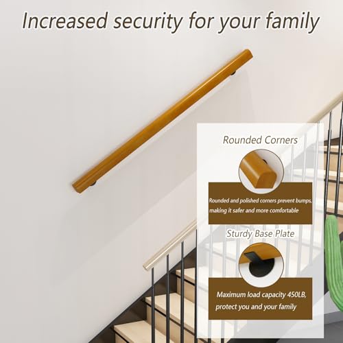 6FT Wooden Stair Railing Indoor, Wall Railings for Stairs, Hand Rails for Indoor Stairs, Non-Slip Stair Handrail for Home Garden Corridor Lofts Kindergarten Guardrail(2 Sections, 2 x 3FT) by BalaHou - Image 4