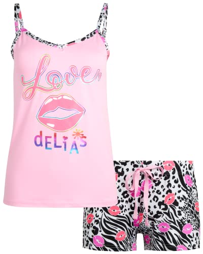 Delia*S Women's Pajama Set - 2 Piece Racerback Night Shirt Tank Top And Sleep Shorts (S-3X) , Size Large, Pink Love #TOP1