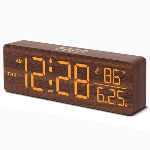 DreamSky Wooden Digital Alarm Clock with Date & Day of Week for Bedroom