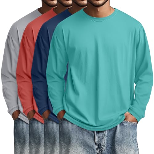 August Alley 4 Pack Men's Big and Tall Long Sleeve Cotton Shirts L 4Color