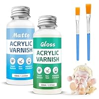 2 Stuck 60 Ml Glasur Für Ton Lufttrocknend Mit 2 Pinseln,Vermeidung Von Rissen Vergilbung Modelliermasse Hochglänzender & Wasserdicht Glanzglasur-Effekt (Glänzend+Matte) Klarlack Keramik Acrylfarbe