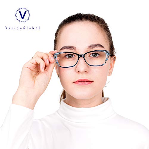 Image of VisionGlobal 5 Pairs Reading Glasses with Spring Hinge, Blue Light Blocking Glasses for Women /Men