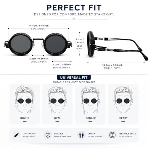 Image of Adjustable Tint Polarized Round Sunglass with Stepless Adjustable Sunglasses for Men,1-9 Gears Beach Sunglasses - Eyewear with Adjustable Lens.