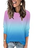 Magritta Winter Plus Size Ombre Tunic Sweatshirt for Women Slouchy Long Sleeve Crew Neck Pullover Shirt Tops with Pockets Pink Blue XX-Large
