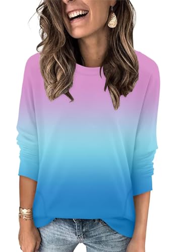 Magritta Winter Plus Size Ombre Tunic Sweatshirt for Women Slouchy Long Sleeve Crew Neck Pullover Shirt Tops with Pockets Pink Blue XX-Large
