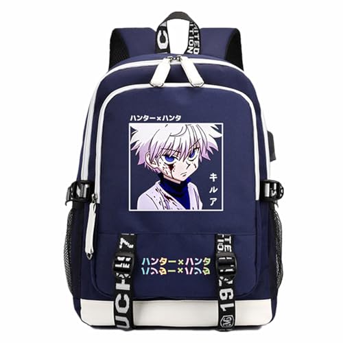Charous Anime Hunter Sac à dos en tissu Oxford bleu pour les fans de manga Killua Zoldyck, Bleu 3, taille unique