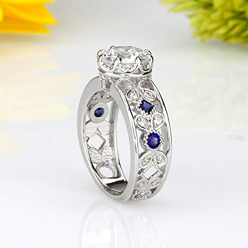 Platinum Plated Sterling Silver Wedding & Engagement Ring Blue Stone Accented, Octagon Cut 2Carat Cubic Zirconia (Size 5 To 8) Size 7 #TOP2