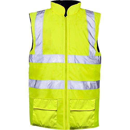 HI VIZ Body Warmer VIS Visibility Fleece Reversible Waterproof Highway Builder Builder Safety Gilet Two Tone Waistcoat S-5XL [Yellow - Gilet, XXL]