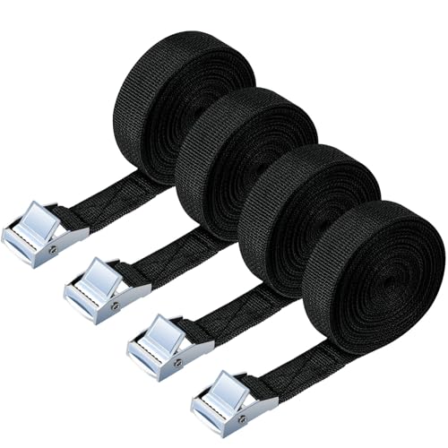 URAQT Sangle d'Arrimage, 5M 4PCS Kit de Fixation avec Sangle de Serrage Boucle de Serrage, pour Moto, Voiture, Porte Vélo, Puissance de Traction: 250kg/Pièce...