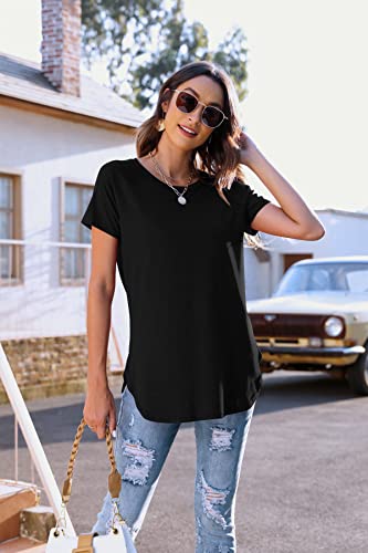 Long Tops To Wear With Leggings Short Sleeve Raglan Loose Tunic Tshirts (Xl,Black) #TOP5