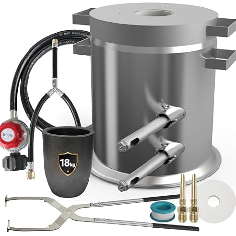 GEIMRSY 18KG Stainless Steel Barrel Propane Furnace with Lifting Clamp, 18KG (39LB) Large Capacity Graphite Crucible, high Temperature Firing of Various Scrap Metals, Complete Hand forging Set Cover