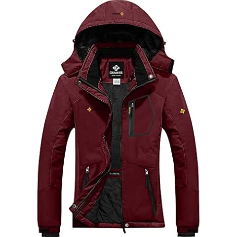 GEMYSE Women's Winter Waterproof Ski Jacket Mountain Windproof Fleece Coat with Hood (Wine Red,M) Cover
