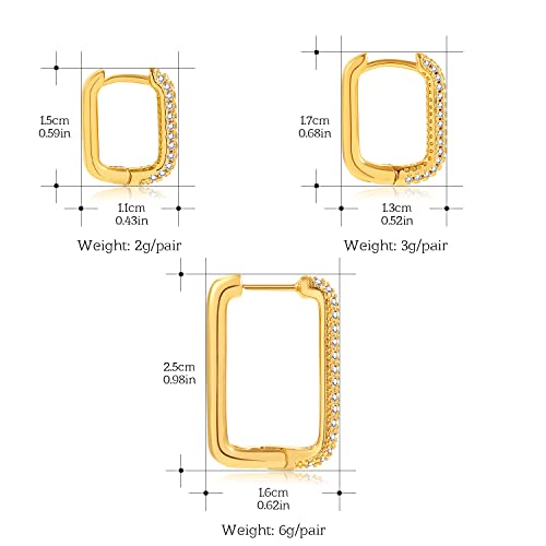 Sloong 3Pcs 14K Gold Plated Chunky Earring Link Chain Chunky Circle Zircon Hoop Earrings Paperclip Link Chain Jewelry Drop Dangle Earrings Set For Women Teen Girls #TOP6