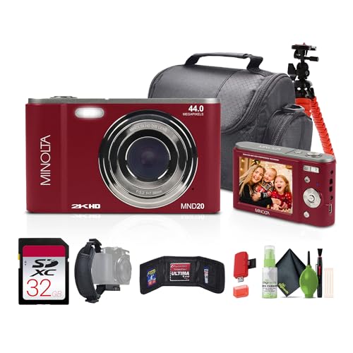 Minolta MND20 44MP 2.7K Digital Camera (Red) Bundle