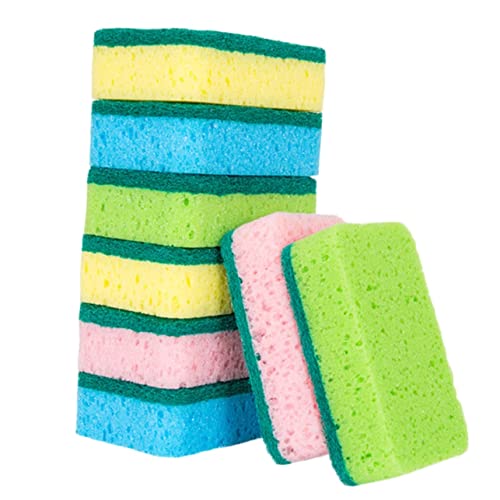FOYTOKI Colorful Double Sided Dish Scrub Brush 8pcs Cleaning Sponge for Dishes Bowl Scrubber Kitchen Cleaning Tools Scrub Sponge for Washing Absorbent and Soft Heads for