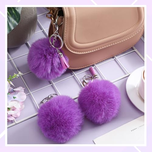 Nosiny 20 Pcs Cheer Faux Pom Pom Keychains Cheer Team Keychains Gifts Bulk Cheerleading Keyring Charm with Tassel for Cheer Team Sport Accessory(Purple) - Image 4
