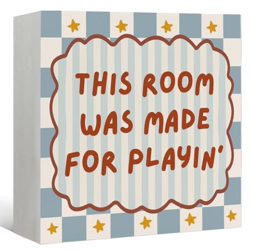 CalmVerve Playroom Wooden Box Sign, This Room Is Made for Playin' Wood Block Signs Decorations, Play Room Wood Box Signs for Kids Nursery Bedroom Playroom Desk Shelf Tabletop Decor, 5x5 Inch