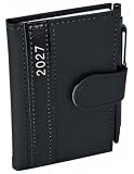 Taschenkalender 2027 A7 mit Kugelschreiber, Terminplaner & Kalender 2027 in feiner Lederoptik klein mit Stift inkl. Jahreskalender und Wochenübersicht (Schwarz)