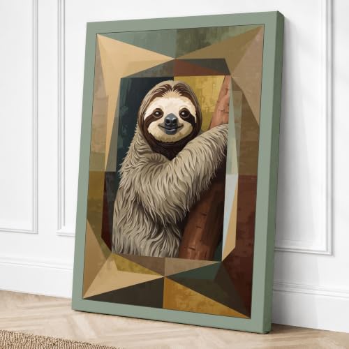 Image of Sloth Portrait Eclectic Canvas Wall Art Print 24x16 Inch | Sage
