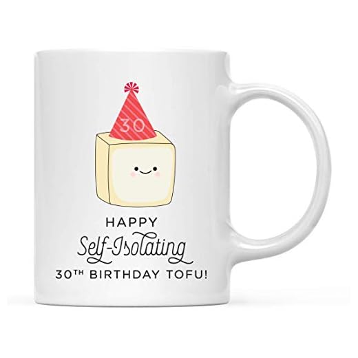 Rolig karantän självisolerande matskämt keramisk kaffemugg present, glad självisolerande 30-års födelsedag Tofu!, grafik, 1-pack, knasiga födelsedagspresenter för människor som fyller 30 i 2020, 2021