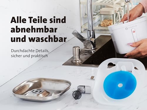 Molly&Cody Spring Trinkbrunnen für Katzen & Hunde (2L Wasserkapazität, automatischer Wasserspender, Ultra leise Wasserpumpe, sichtbare Wasserstandanzeige, 3-faches Filtersystem, kompakt, Edelstahl)
