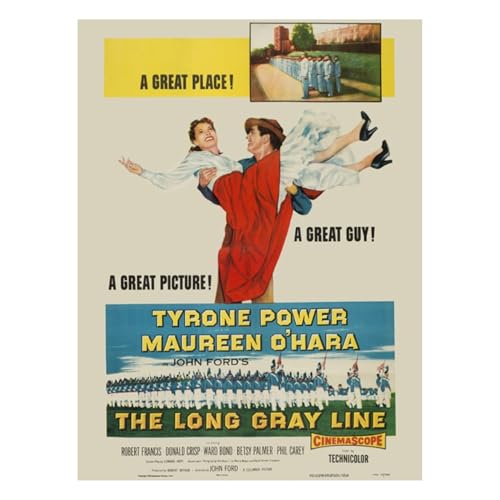 LIVESTOCK Classic Print Gallery The Long Gray Line 1 Vintage Movie Poster Wall Art, Iconic Retro Cinema Nostalgia Home Decor Restored from Original Artwork in the USA, Print Only(Matte), 24x32