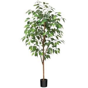 Fopamtri Artificial Ficus Plant 120 cm Large Fake Plants Indoor with Natural Wood Trunk, Fake Potted Ficus Tree for Home Bedroom Office Balcony Garden Decorations (1 Pack)