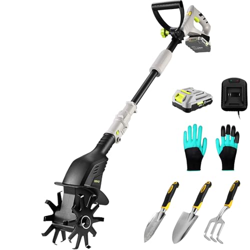 DEKOPRO Cordless Tiller Cultivator for Gardening, 20V Electric Garden Tiller with Battery & Charger, Lightweight Battery Powered Rototiller for Gardening, Yard, Soil Cultivation, Raised & Flower Beds by DEKOPRO - Used condition - US$56.99