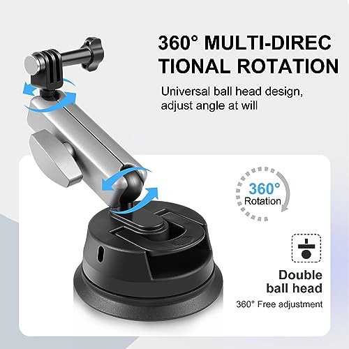 PULUZ 360° Rotating Suction Cup Windshield Window Mount for GoPro Hero 11 10 9 8 7 Insta360 X3 DJI Action Camera Accessories with Phone Holder with 1/4 Thread by PULUZ - Image 2