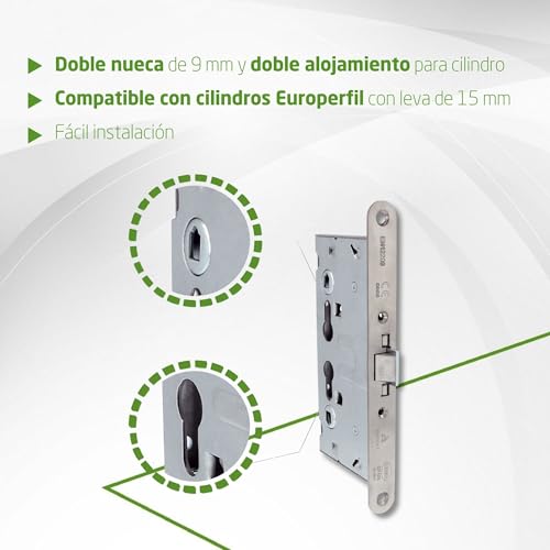 Miniatura 4 de Amig - Cerradura Homologada Para Puertas Cortafuego Mod. 6572-65 X 72 Mm - Doble Nueca Y Alojamiento Para Cilindro - Acero Inoxidable Mate - Certificada Y Sin Función Antipánico - Canto Redondo