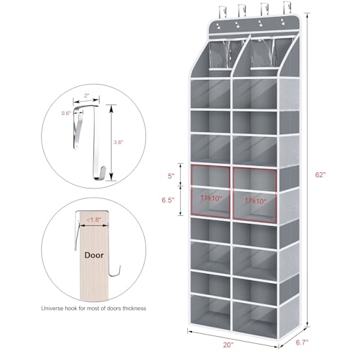 Image of Univivi Hanging Yarn Storage Organizer with Clear 4 Pockets, Extra Large 6 Tiers Crochet Bag Organizer, Over the Door Yarn Storage for Crochet Hook, Knitting Needles (Grey)