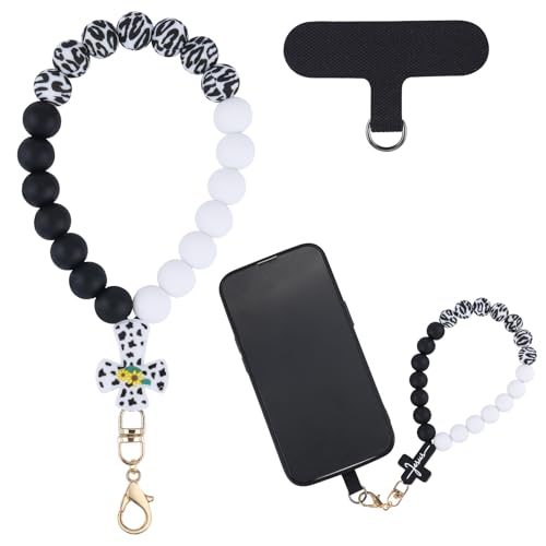 Ornaland Silicone Beaded Phone Wrist Strap Phone Charm Strap Elastic Hands Free Wristlet Suitable for Case Camera Backpack Keychains Wallets(Black Gray White)
