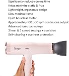 L'ANGE HAIR Le Styliste Luxury Hair Dryer | Quiet Brushless Blow Dryer with Diffuser | 1875 Watts for 4X Faster Drying | Hairdryer with 3 Heat & Speed Settings | Best Hair Dryers for Blowouts (Blush)