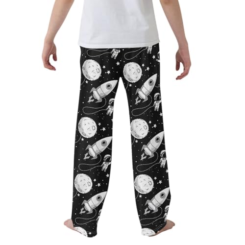CaTaKu Boys Cute Astronaut Planet Rocket Pants for Boys Girls Wide Leg Sweatpants Kids Long Bottoms with Pockets Size 6-14Y2