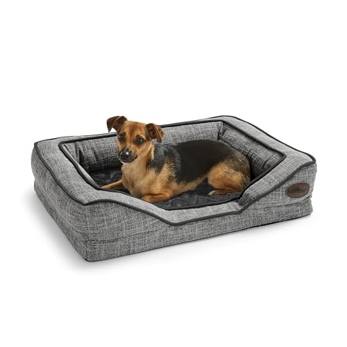 Silentnight Orthopaedic Luxury Pet Dog Cat Bed – Cosy Comfortable Small Dog Puppy Bed Sofa with Machine Washable Removable Cover, Contoured Foam Support and Non-Slip Base – Grey, Small