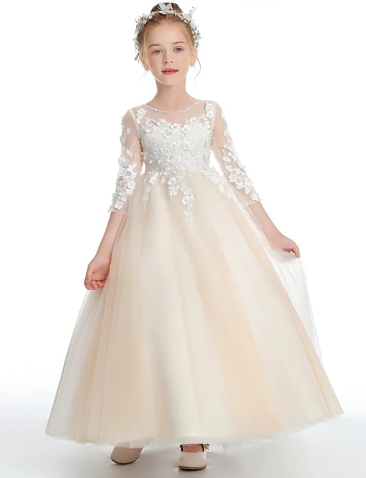 Flower Girls Dresses for Wedding Lace Appliques Birthday Party Gowns First Communnion Dress for Girls PT067 - Image 2