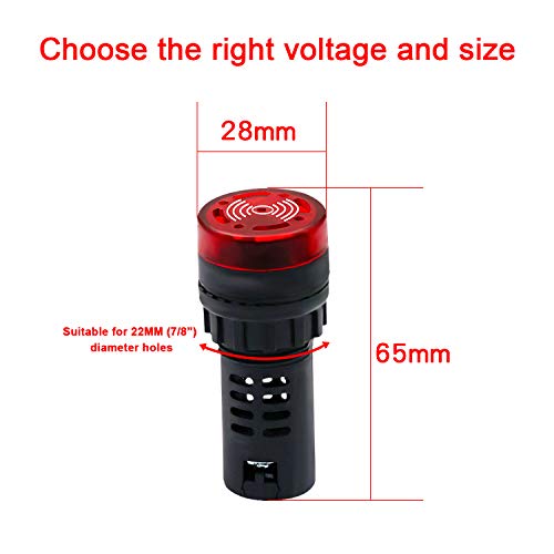 V Telesky Indicator Light 12V Buzzer - 22Mm Red Lde Flashing Buzzer Ac/Dc 12V Alarm For Electrical Control Panel, Hvac, Diy Projects(5Pcs) #TOP3