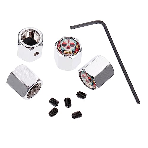Mikinona Tire Accessories 1 Set of Skully Decorated Tire Valve Caps Anti-Leakage Car Valves Cover Easy to Install for Bikes