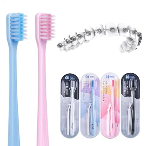 Y-Kelin V-Shaped Orthodontic Toothbrush for Braces Brackets 4 Count (Pack of 1) Soft Bristle with Inter Dental Brush Cover