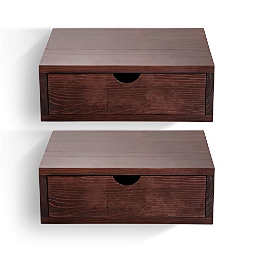 SUENOSZZZ - Pack de 2 mesitas de Noche Flotante Color Wengué, Estilo nordico para Dormitorio Mesita con Cajon, para Colgar | Mueble de Madera para dormitorios | Mesa/Comoda con Cajon