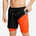 Produktbild Herren Sport Fitness Shorts 2 in 1 Trainingsshorts Sommer Kurze Hosen Schnelltrocknende Laufshorts Joggen Sporthose Atmungsaktiv Innerer Kompressionsshorts mit Handytasche (M, Orange)